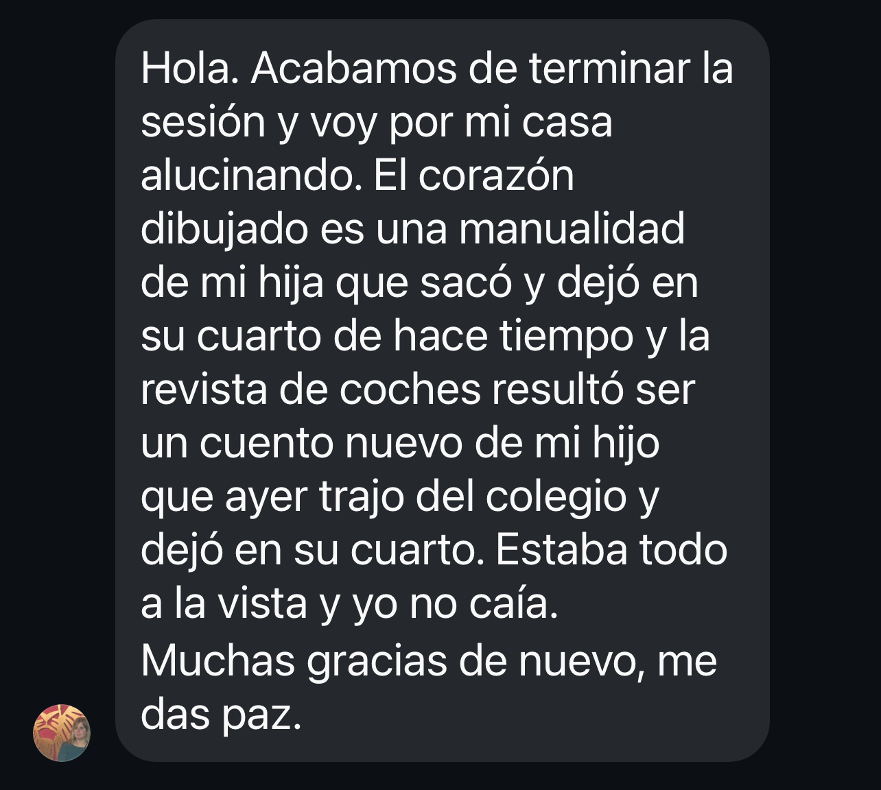 Testimonio de una persona acompañada en sesión